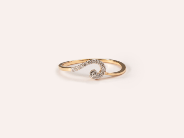 J-shaped ring crafted in 18k gold, featuring sleek curves and a minimalist design, perfect for modern elegance and everyday wear.